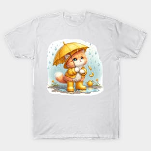 Cute cat in rain boots with umbrella T-Shirt